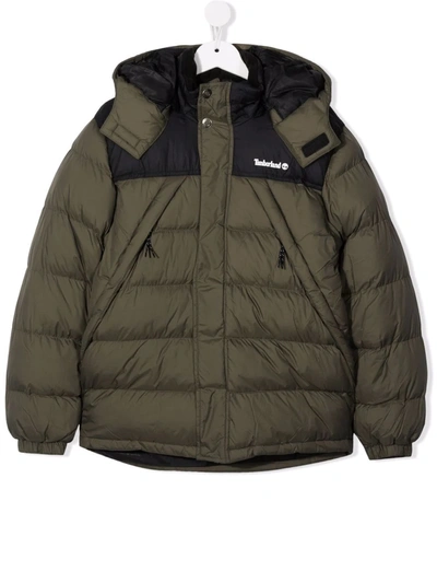 Timberland Teen Logo-print Hooded Padded Jacket In Green