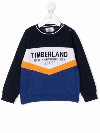 Timberland Babies' Intarsia Logo Knit Jumper In Blue