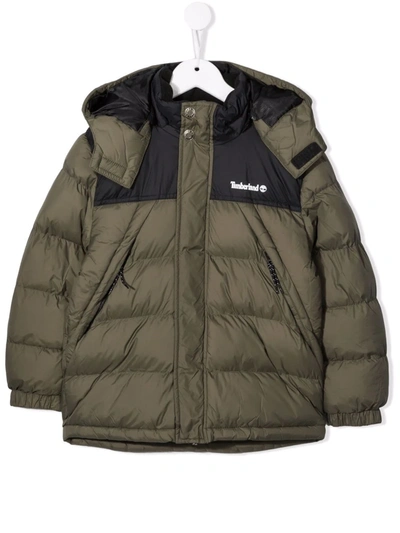 Timberland Embroidered-logo Padded Coat In Green