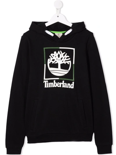 Timberland Teen Logo Pullover Hoodie In Black