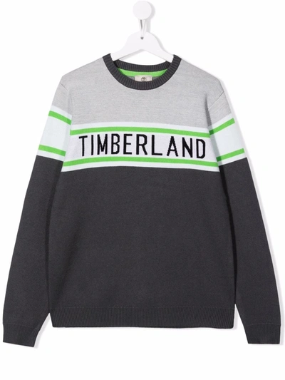 Timberland Teen Logo-jacquard Knitted Jumper In Green