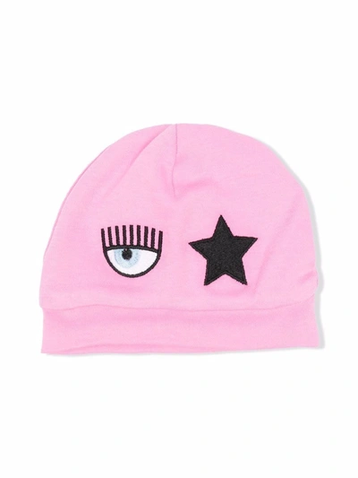 Chiara Ferragni Babies' Eystar Embroidered Cotton Hat In Sachet Pink