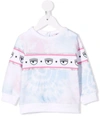 Chiara Ferragni White Sweatshirt With Multicolor Print In Blue