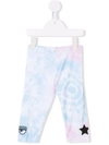 Chiara Ferragni Tie Dye Cotton Leggings With Logo Print In Blue