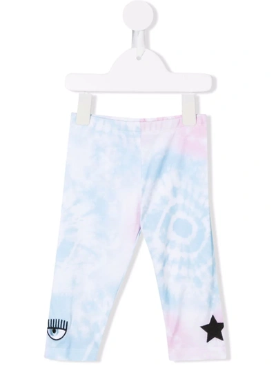 Chiara Ferragni Babies' Tie Dye Cotton Leggings With Logo Print In Blue