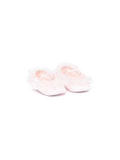 Monnalisa Babies' Cradle Shoes In Plumetis Tulle With Ruches In Pink