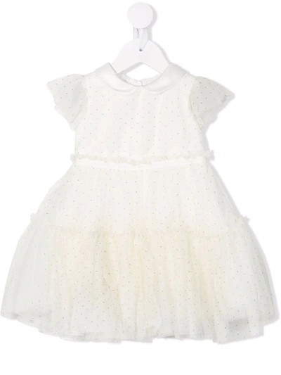 Monnalisa Babies' Polka-dot Tulle Flared Dress In Beige