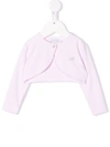 Monnalisa Pink Cropped Viscose Blend Cardigan With Logo In Pink