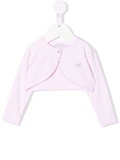 Monnalisa Babies' Pink Cropped Viscose Blend Cardigan With Logo In Rosa