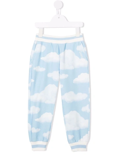 Monnalisa Cloud-print Cotton Track Trousers In Sky Blue