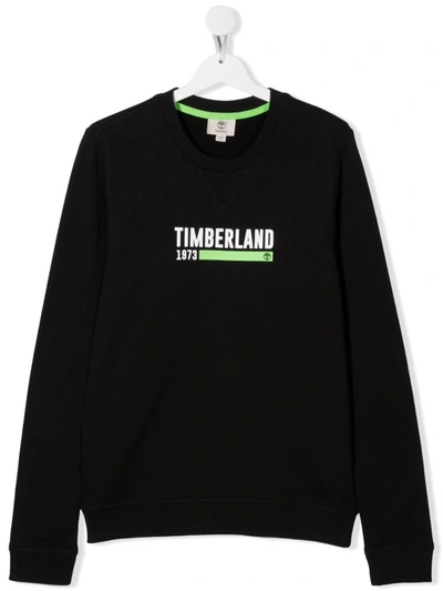 Timberland Teen Logo-print Cotton Sweatshirt In Black