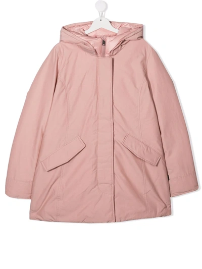 Woolrich Teen Hooded Down Coat In Pink