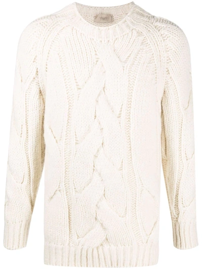 Maison Flaneur Cable-knit Crew-neck Jumper In White