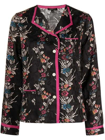 Morgan Lane Floral Jacquard Pajama Shirt In Black