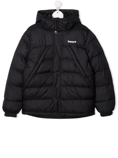 Timberland Teen Logo-print Hooded Padded Jacket In Black