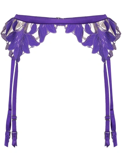 Fleur Du Mal Lily Embroidered Garter Belt In Pansy
