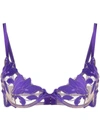 Fleur Du Mal Lily Embroidered Satin And Tulle Underwired Bra In Purple