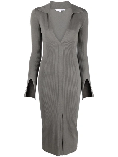 Patrizia Pepe Ribbed Knitted Midi Dress In Grey