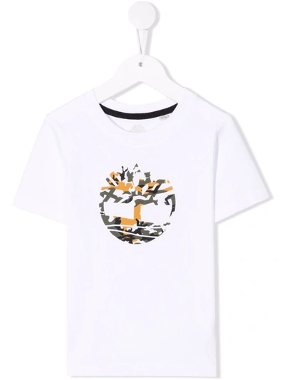 Timberland Teen Logo-print Cotton T-shirt In White
