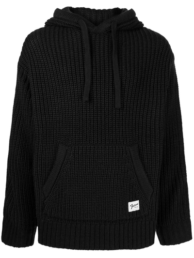 Five Cm Panelled-denim Knitted Hoodie In Black