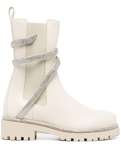 René Caovilla Cleo Embellished Leather Chelsea Boots In Ivory/ Silver