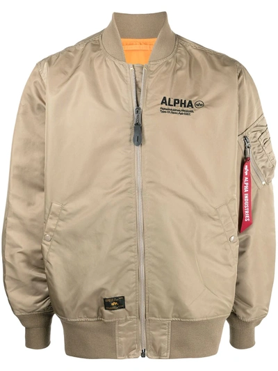 Alpha Industries Logo-embroidered Padded Bomber Jacket In Brown | ModeSens