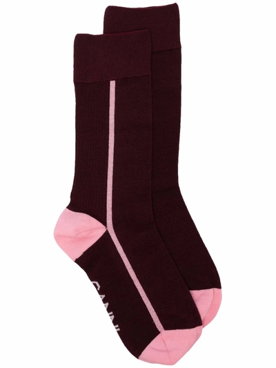 Ganni Everyday Colour-block Socks In 红色