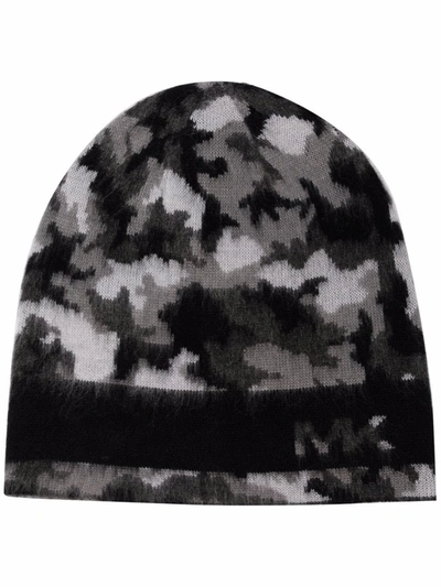 Michael Kors Camouflage-print Knitted Beanie In 黑色