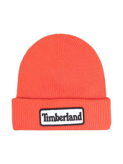 Timberland Rib-knit Logo Beanie In Orange