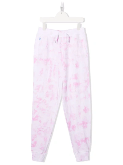 Ralph Lauren Kids' Logo-embroidered Tie-dye Track Suits In Pink