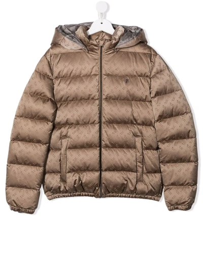 Herno Teen Monogram-print Puffer Jacket In Neutrals