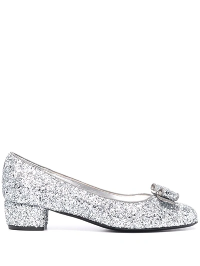 Ferragamo Silver Glitter-detail Pumps