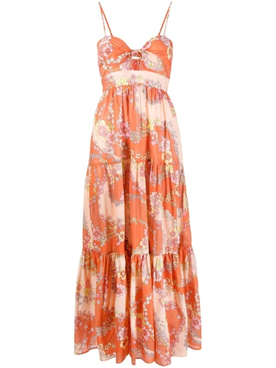 Zimmermann Lola Floral-print Tie-front Midi Dress In 橘色