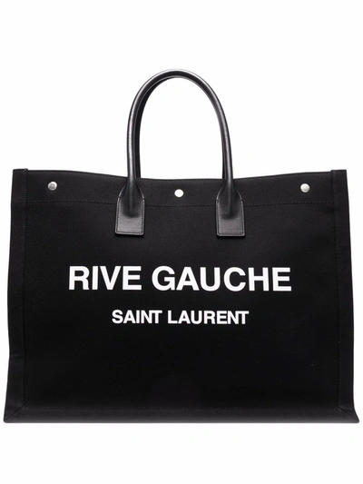 Saint Laurent Rive Gauche Printed Canvas Tote In Black