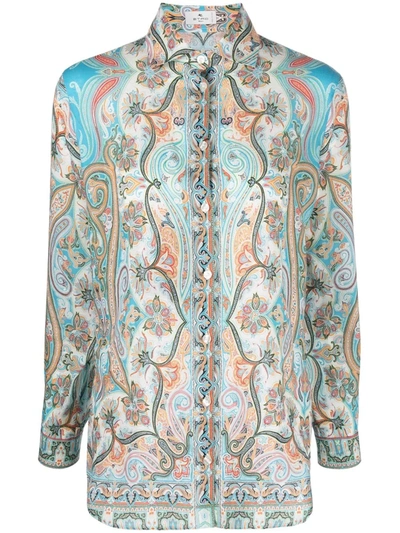 Etro Graphic-print Long-sleeve Shirt In Light Blue