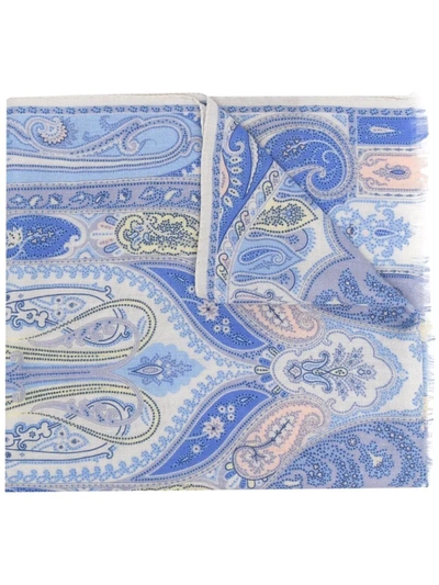 Etro Paisley-print Frayed Scarf In Blue