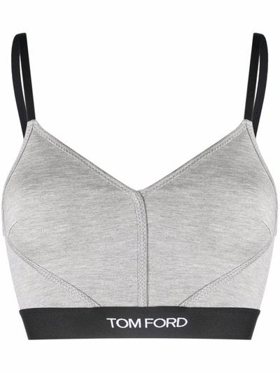 Tom Ford Stretch-modal Crop Top In Grey Melange