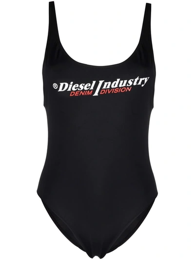 Diesel Logo-print Open-back One-piece In Black