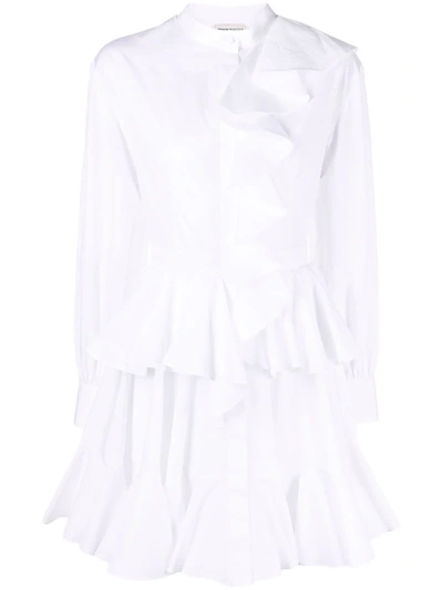 Alexander Mcqueen White Ruffle-detail Shirt Dress