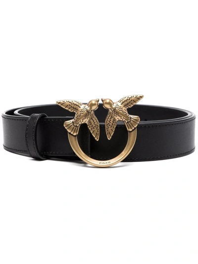 Pinko Logo-plaque Leather Belt In Black