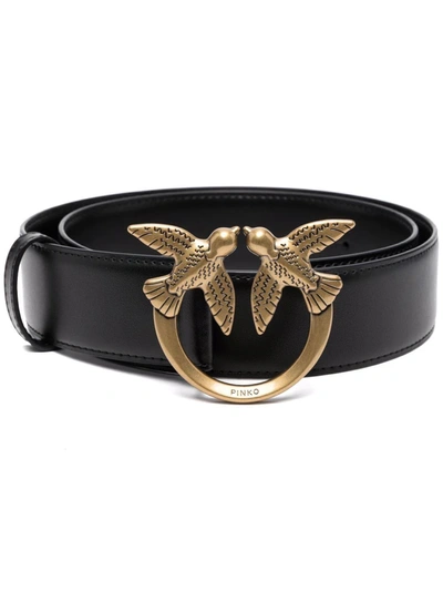 Pinko Logo-plaque Leather Belt In Black