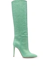Paris Texas 105mm Croc Embossed Leather Tall Boots In Green