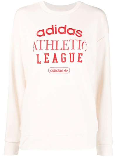 Adidas Originals Logo-embroidered Long-sleeve T-shirt In Neutrals