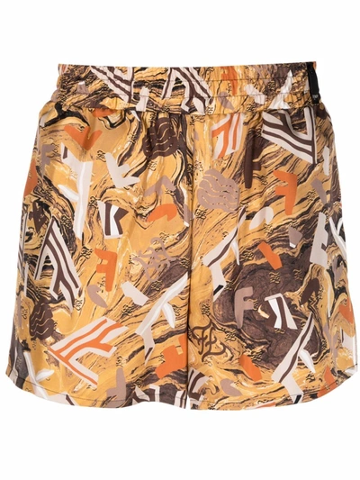 Fendi Mens Zafferano Abstract-print Relaxed-fit Silk Shorts 34 In Multicolor