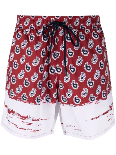 Etro Swim Shorts With Bandana Print In Red