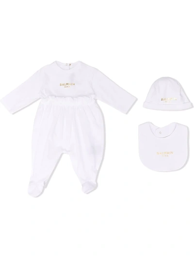 Balmain Logo-print Babygrow Set In White