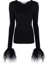 Manurí Elektra Feather-trim Stretch Blouse In Black