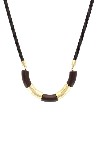 Olivia Welles Kamlyn Wood Necklace In Gold-black