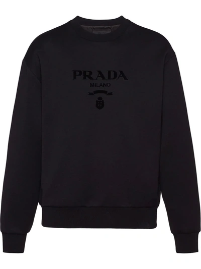 Prada Oversized Cotton Sweatshirt With Logo In Black