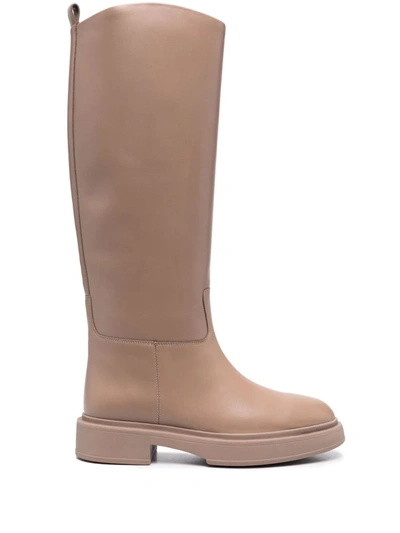 12 Storeez Knee-high Leather Boots In Neutrals